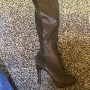 Brown, over the knee HEELED BOOTS
